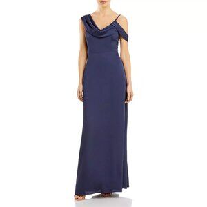 Aqua Formal One Shoulder Gown Womens Size 6 Navy Blue Satin Full Length Lined
